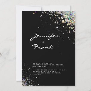 Convites Elegante Brilho Holográfico Glitter Preto Moderno