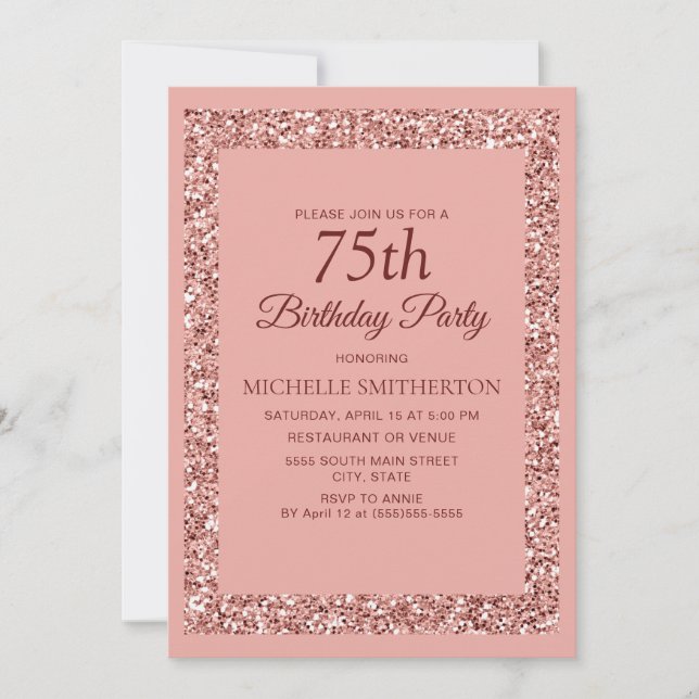 Convites Elegante Brilho Rosa Brilho Mulheres 75º Aniversár (Frente)