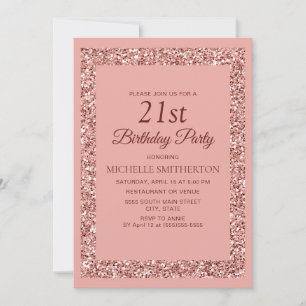 Convites Elegante Brilho Rosa Brilho Mulheres Aniversário d