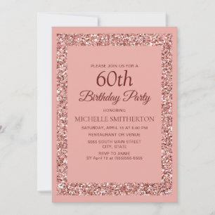 Convites Elegante Brilho Rosa Brilhos Aniversário de 60 ano