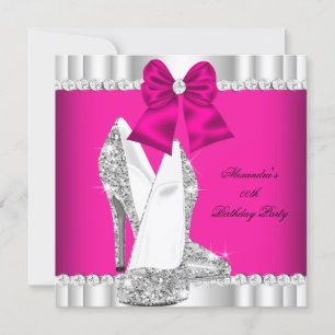 Convites Elegante Brilho Rosa Prata Glamour Salto Alto