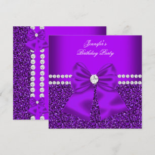 Convites Elegante Brilho Roxo Diamantes Aniversário 2