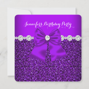 Convites Elegante Brilho Roxo Diamantes Aniversário 3