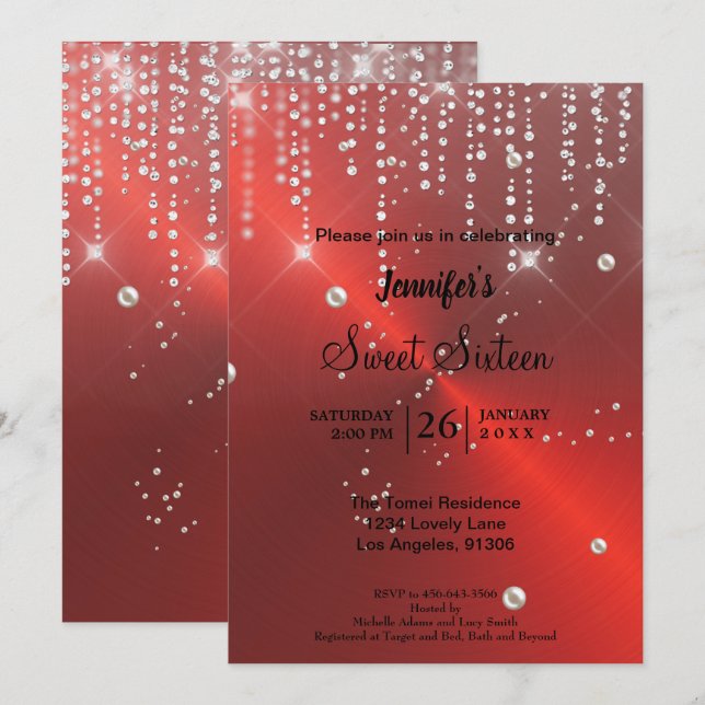 Convites Elegante brilho Sweet Sixteen (Frente/Verso)