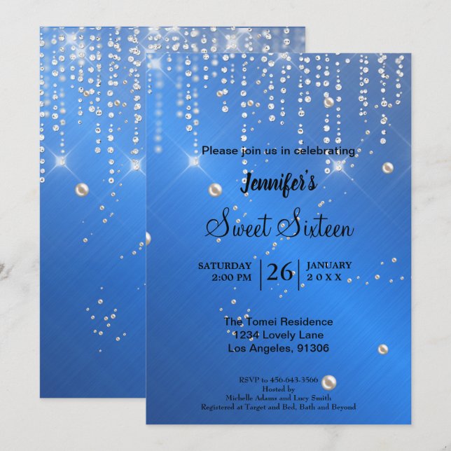 Convites Elegante brilho Sweet Sixteen (Frente/Verso)