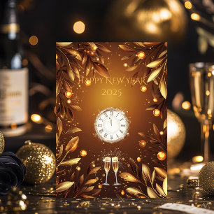 Convites Elegante Bronze e Ouro Noite de Ano Novo à Meia-No