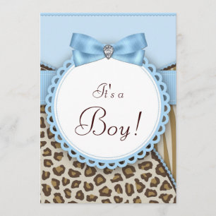 Convites Elegante Brown e Blue Boys Safari Chá de fraldas