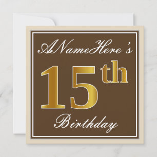 Convites Elegante, Brown, Faux Dourada 15 Birthday + Nome