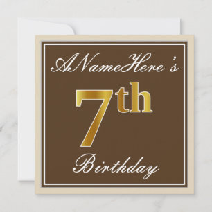 Convites Elegante, Brown, Faux Dourada 7 Birthday + Nome