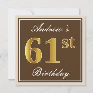 Convites Elegante, Brown, Faux Dourado 61 rua Aniversário