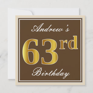 Convites Elegante, Brown, Faux Dourado 63º Aniversário +