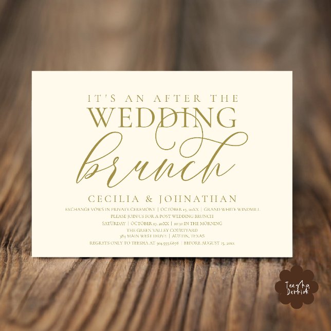 Convites Elegante Brunch Após o Casamento Moderno Creme Dou (Modern Elegant After The Wedding Brunch Celebration Invitation Card in Yellow Gold Cream)