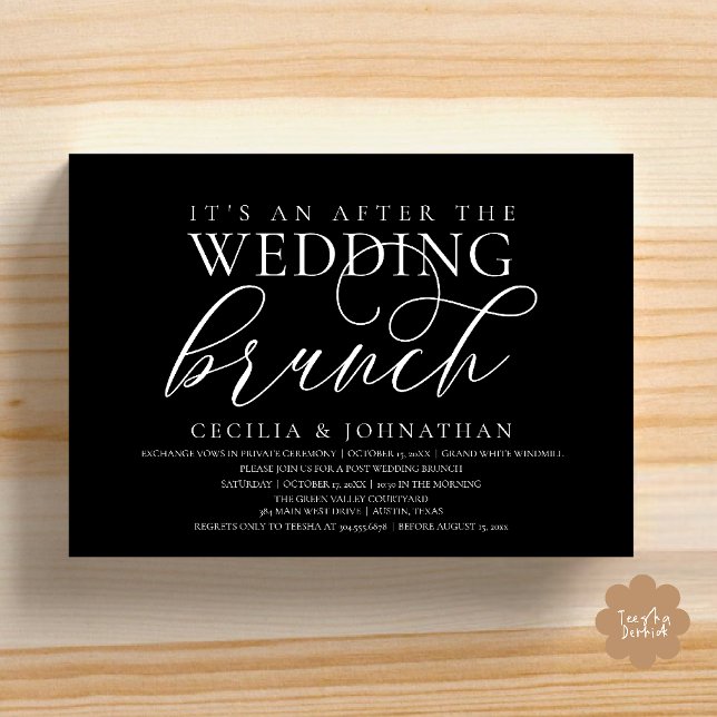 Convites Elegante Brunch Após o Casamento, Sofisticado Pret (Modern Elegant After The Wedding Brunch Celebration Invitation Card in Black and White)