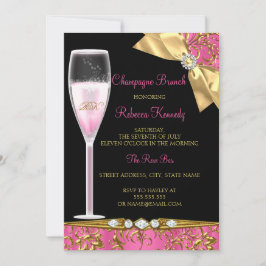 Convites Elegante Brunch de Champanhe Rosa Preto Dourado Da