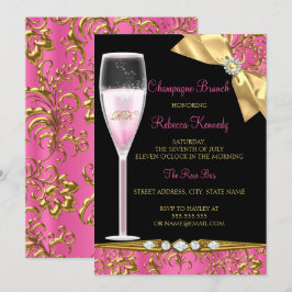 Convites Elegante Brunch de Champanhe Rosa Preto Dourado Da