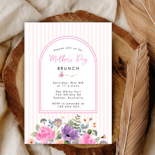 Convites Elegante Brunch de Dia das Mães com listras florai