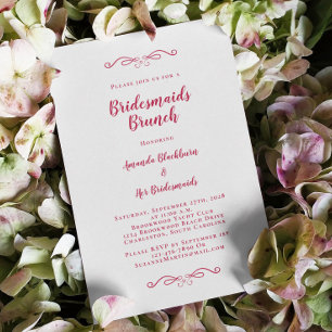 Convites Elegante Brunch de Noiva Damas de Honra Magenta Ve