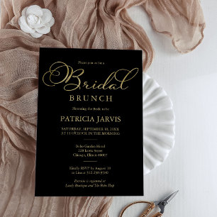 Convites Elegante Brunch de Noiva em Preto e Dourado