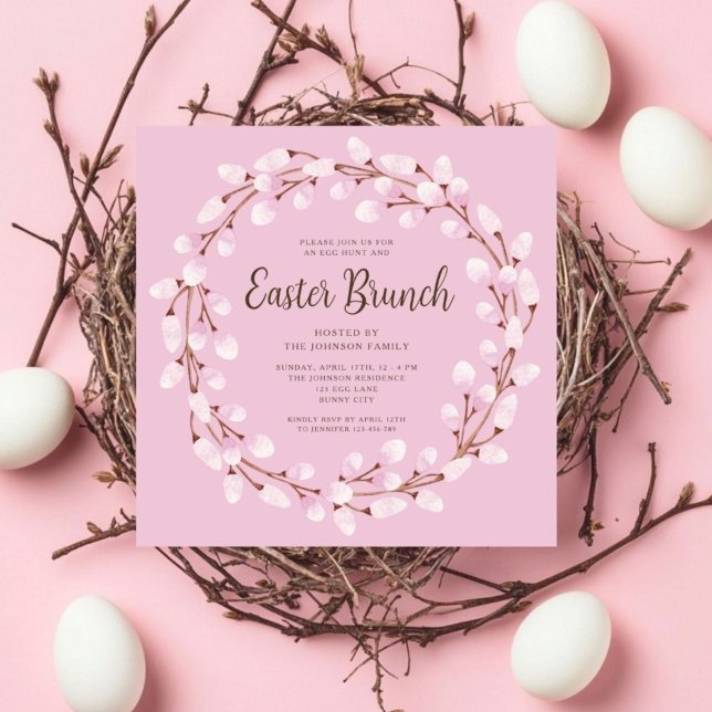 Convites Elegante Brunch de Páscoa Botânico Rosa (Elegant Pink Botanical Easter Brunch Invitation)