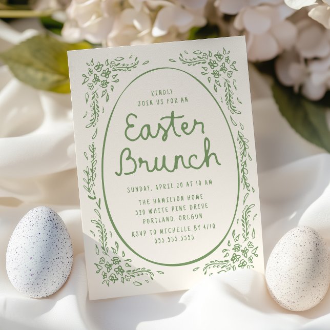Convites Elegante Brunch de Páscoa Caprichoso Verde (Criador carregado)