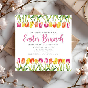 Convites Elegante Brunch de Páscoa com Tulipas Florais Rosa