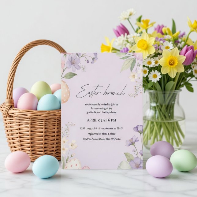 Convites Elegante Brunch de Páscoa | Primavera Floral Paste (Criador carregado)