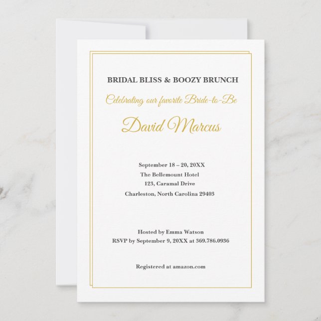 Convites Elegante Brunch de Solteira em Dourado e Preto (Frente)
