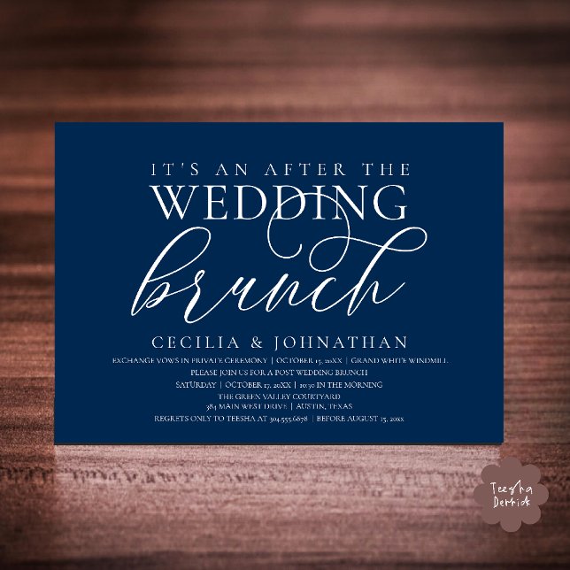 Convites Elegante Brunch Depois do Casamento, Clássico Azul (Elegant After The Post Wedding Brunch, Navy Blue Invitation Card)