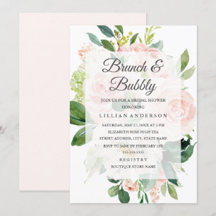 Convites Elegante Brunch e Bubbly com Flor de Pêssego Macio