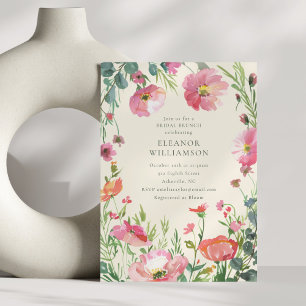Convites Elegante Brunch Floral de Noiva em Aquarela Rosa