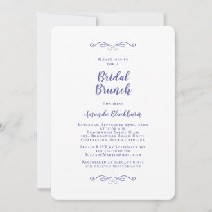 Convites Elegante Brunch Nupcial em Azul Vinca com Caligraf
