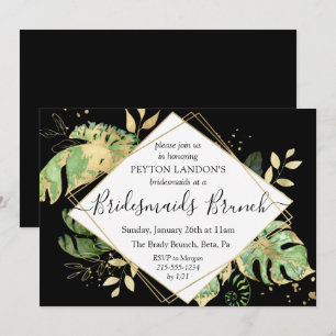 Convites Elegante Brunch Tropical Preto e Dourado para Dama