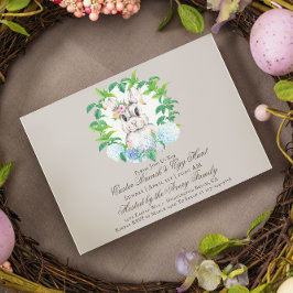 Convites Elegante Bunny Floral Wreath Brunch & Egg Hunt