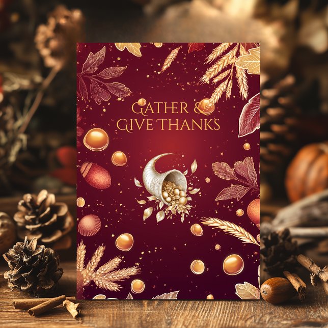 Convites Elegante Burgundy Ação de Graças e Colheita Cornuc (Criador carregado)