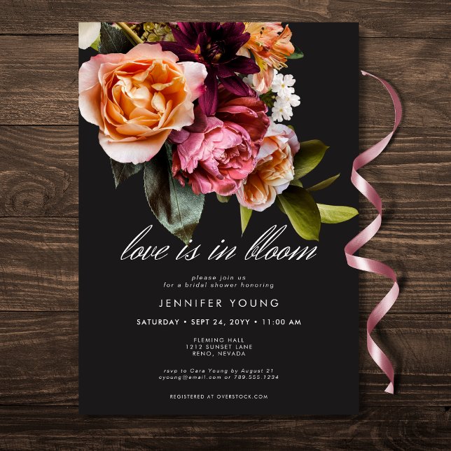 Convites Elegante Burgundy Amor Floral Rosa Em Chá De Sangu (Elegant Burgundy Pink Floral Love In Bloom Shower Invitation)