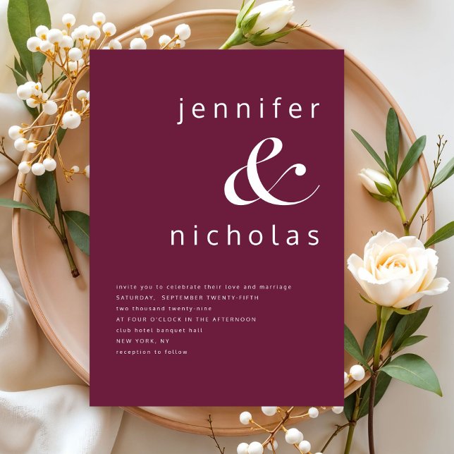 Convites Elegante Burgundy Ampersand Wedding (Elegant Burgundy Ampersand Wedding Invitation)