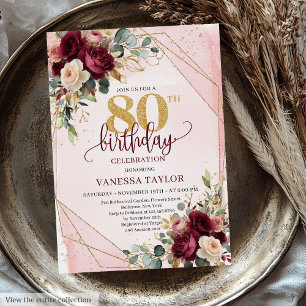 Convites Elegante Burgundy Blush Dourado Rosa Birthday