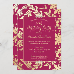 Convites Elegante Burgundy Dourada Pearl Festa de aniversár