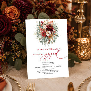 Convites Elegante Burgundy Dourado Floral Outono noivado 
