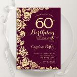 Convites Elegante Burgundy Dourado Rosas 60º Aniversário<br><div class="desc">Convite de aniversário floral de ouro floral 60º. Design elegante com rosas, folha de ouro falsa e letra de script de tipografia. A Trendy convida o cartão perfeito para uma festa de na moda. Pode ser personalizado para qualquer idade. Impressos convites Zazzle ou modelo de impressão digital instantânea para download....</div>