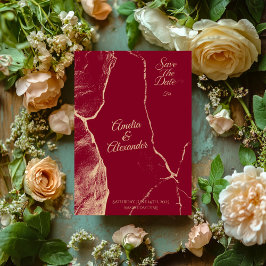 Convites Elegante Burgundy e Dourado Marble Salve a Data