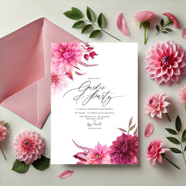 Convites Elegante Burgundy e Pink Dahlia Garden Party (Elegant Burgundy and Pink Dahlia Garden Party Invitation)