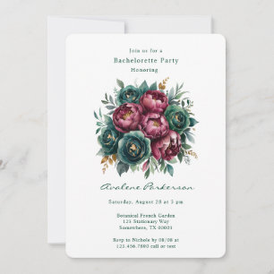Convites Elegante Burgundy Emerald Peony Festa de solteira