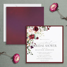 Convites Elegante Burgundy Floral Watercolor Chá Virtual
