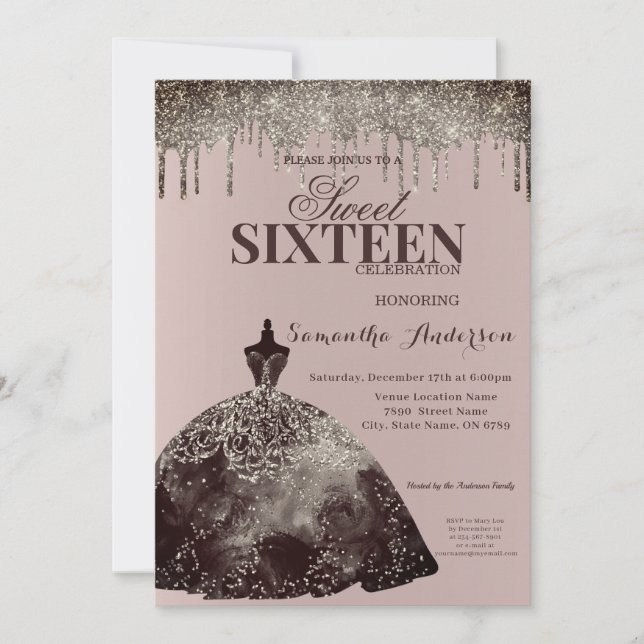 Convites Elegante Burgundy Glitter Spark Sweet 16 Aniversár (Frente)