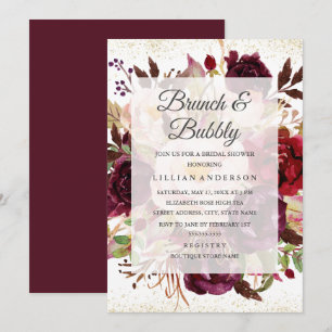Convites Elegante Burgundy Gold Bloom Brunch E Bubbly
