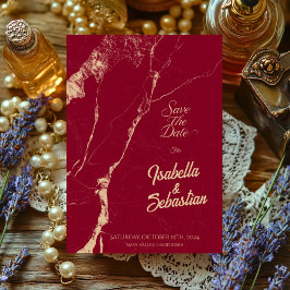 Convites Elegante Burgundy Marble Salve a Data da Fuga