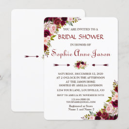 Convites Elegante Burgundy Marsala Floral Fall Chá de panel