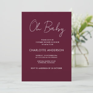 Convites elegante burgundy moderna com script de chá de fra