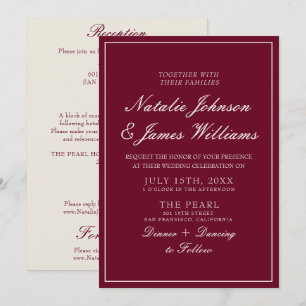 Convites Elegante Burgundy Old Money Tudo em Um Casamento